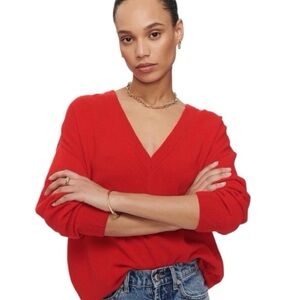 Anine Bing Aniya Red Cashmere V-Neck Sweater
